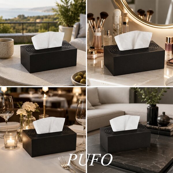 Cutie decorativa Pufo Black din lemn pentru servetele, 25 x 14 cm, negru