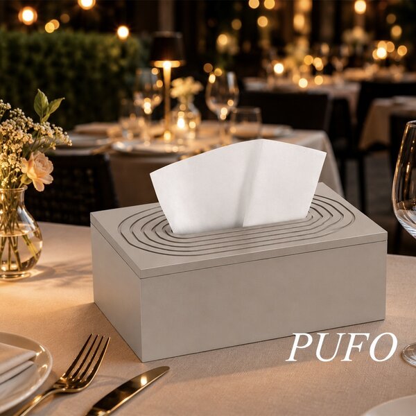 Cutie decorativa Pufo Cream din lemn pentru servetele, 25 x 14 cm, crem