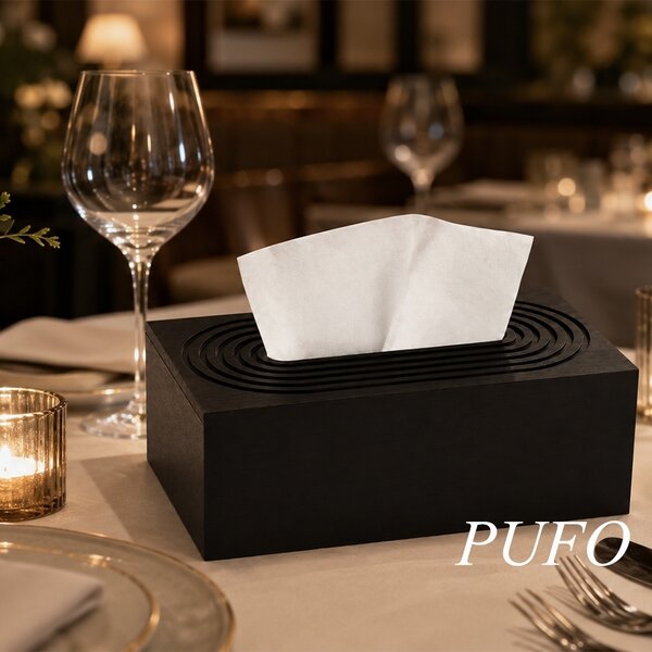 Cutie decorativa Pufo Black din lemn pentru servetele, 25 x 14 cm, negru