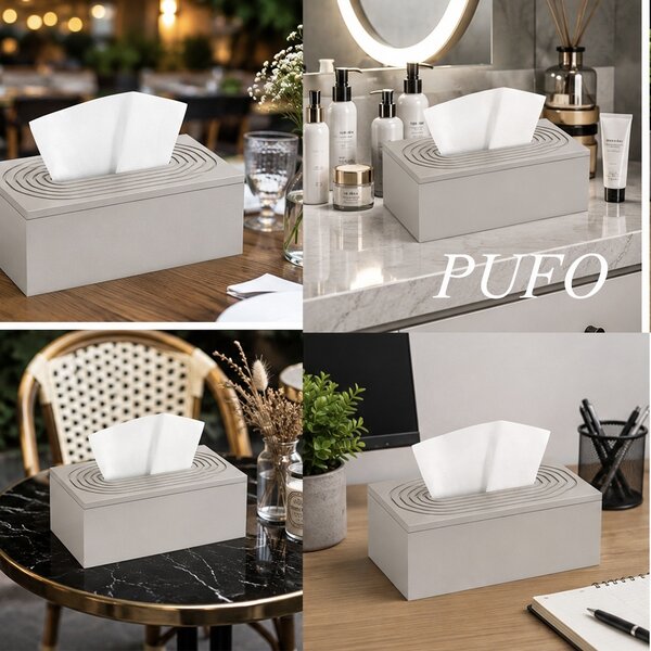 Cutie decorativa Pufo Cream din lemn pentru servetele, 25 x 14 cm, crem