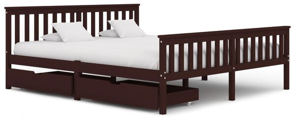 Cadru de pat cu 2 sertare maro închis 180x200 cm lemn masiv pin