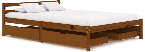 Cadru de pat cu 4 sertare maro miere 140x200 cm lemn masiv pin