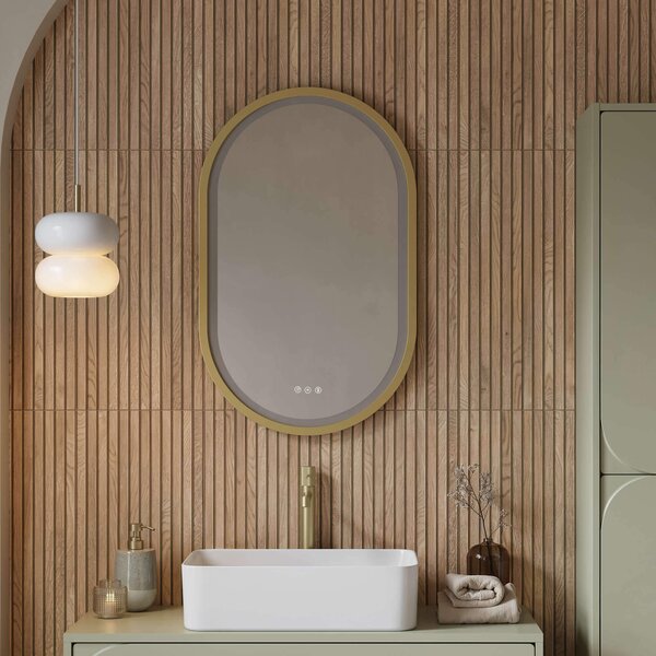 Cersanit Crea II oglindă 50x80 cm oval cu iluminare cu covoraș de încălzire auriu S1058–035