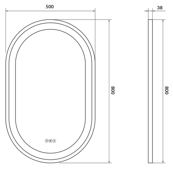 Cersanit Crea II oglindă 50x80 cm oval cu iluminare cu covoraș de încălzire auriu S1058–035