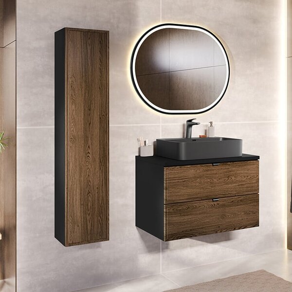 Comad Talia Casella dulap 80x45.6x50 cm sub chiuveta pe perete negru-stejar TALIA CASELLA 82-80-46-2S