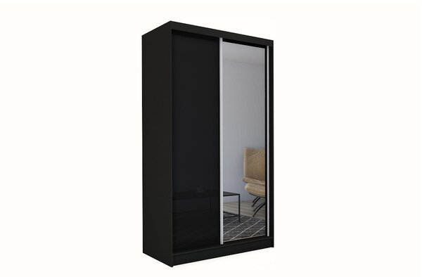 Dulap cu uși glisante și oglindă TARRA + Amortizor, negru, 150x216x61