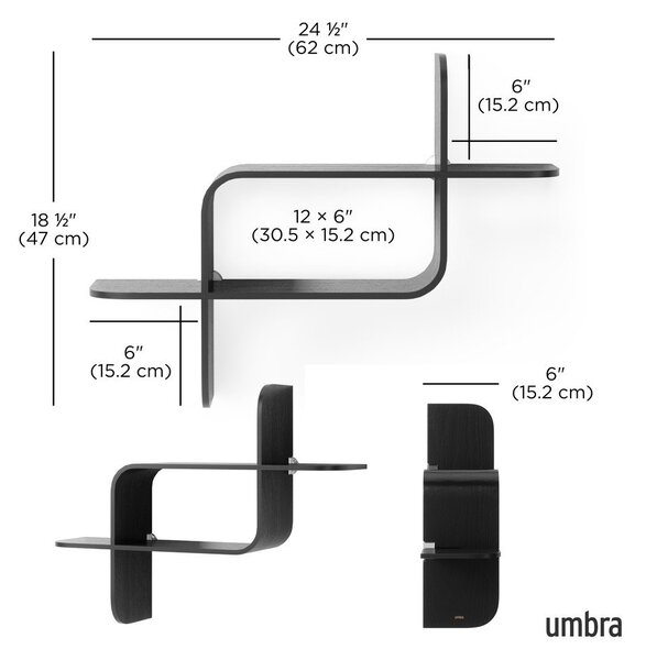 Raft negru etajat din lemn de arbore de cauciuc 62 cm Montage – Umbra