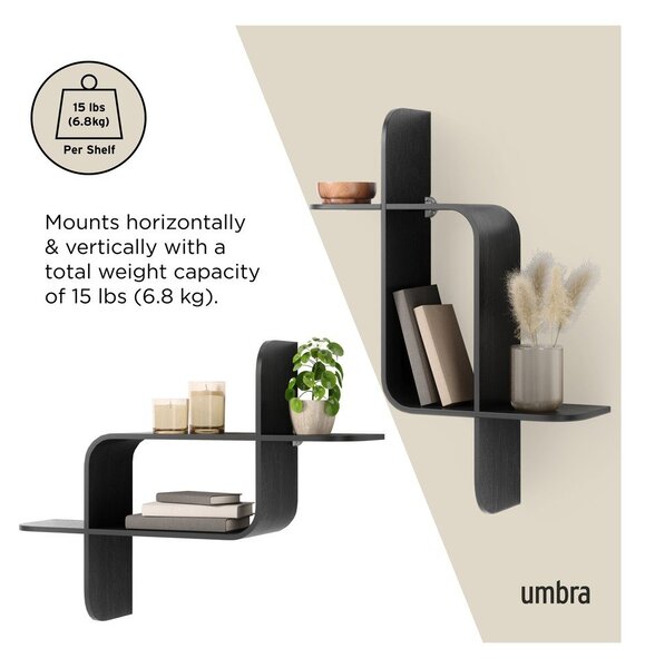 Raft negru etajat din lemn de arbore de cauciuc 62 cm Montage – Umbra