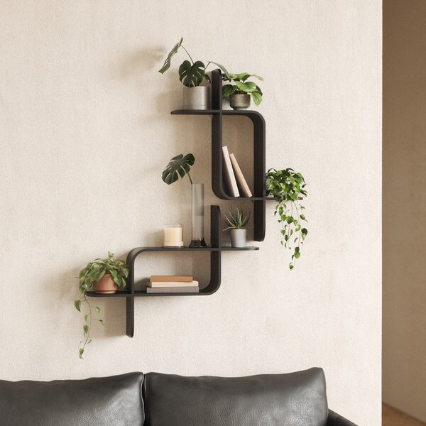 Raft negru etajat din lemn de arbore de cauciuc 62 cm Montage – Umbra