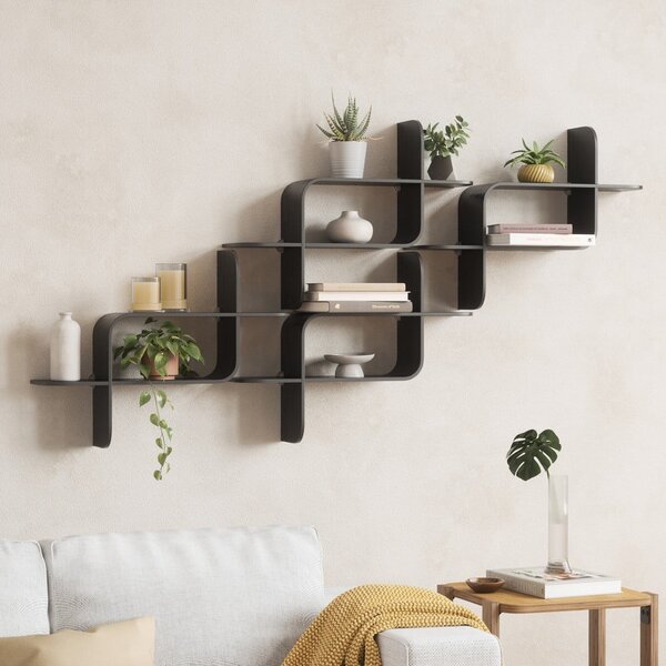 Raft negru etajat din lemn de arbore de cauciuc 62 cm Montage – Umbra