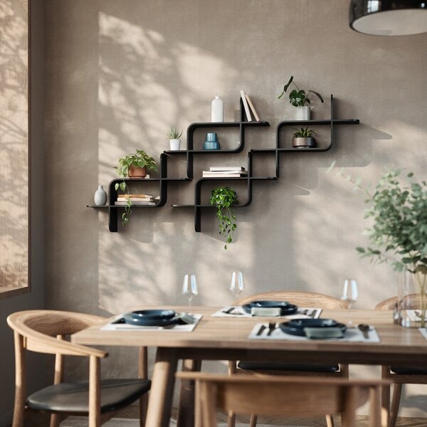 Raft negru etajat din lemn de arbore de cauciuc 62 cm Montage – Umbra
