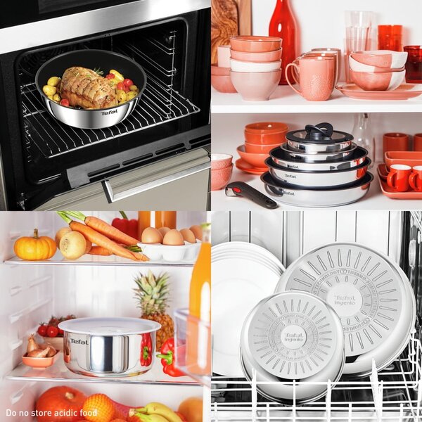 Tigăi cu suprafață antiaderentă/cu mâner reglabil 2 buc. din oțel inoxidabil ø 26 cm INGENIO Cook Eat L8813S75 – Tefal