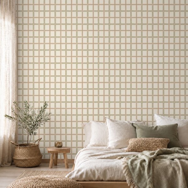 Tapet Model cu dungi subțiri, în nuanțe de bej și verde discret, Tapet abstract, a01267 : Uwalls.ro