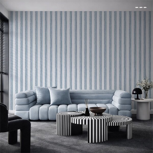 Tapet Dungi verticale texturate, albe și albastru-gri, Tapet geometrie, Tapet dungi, a01268v1 : Uwalls.ro