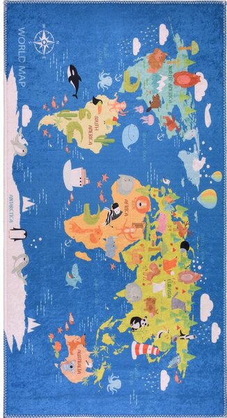 Covor pentru copii albastru lavabil 80x120 cm Animal Atlas – Vitaus