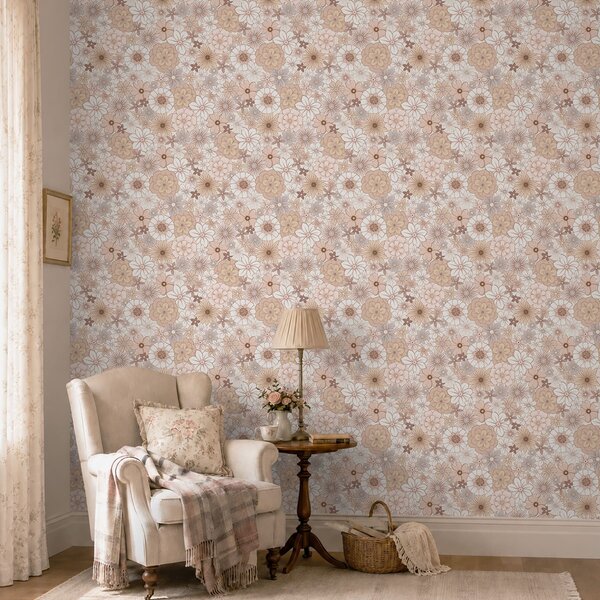Tapet Model floral dens, în nuanțe pastelate delicate, Tapet flori, a01269 : Uwalls.ro