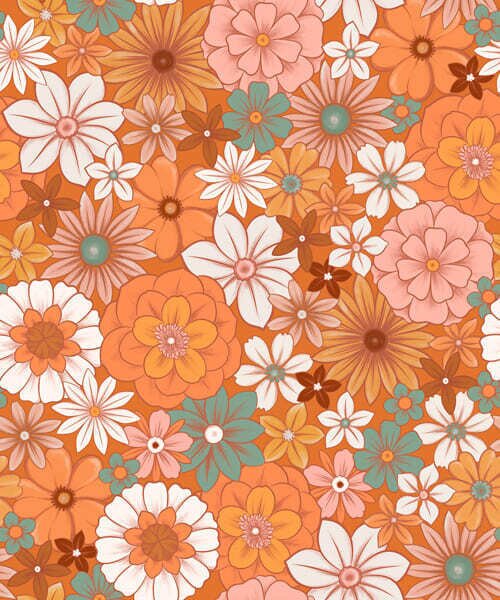 Tapet Model floral luminos în nuanțe calde de portocaliu, Tapet flori, a01269v1 : Uwalls.ro
