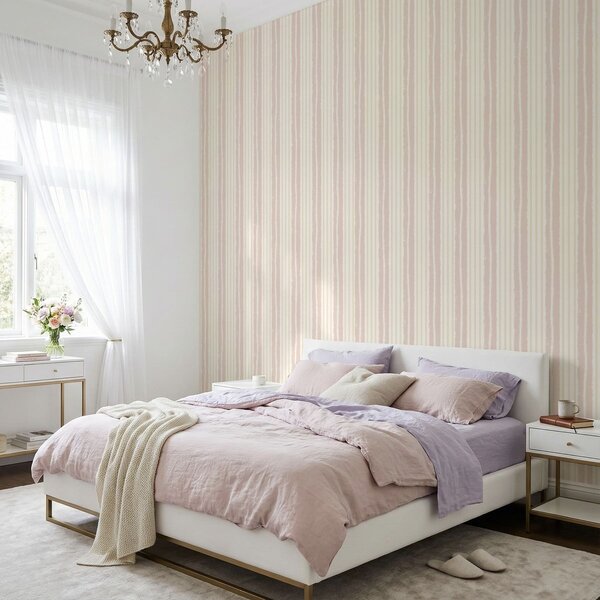 Tapet Dungi verticale texturate, de culoare roz pal și crem, Tapet geometrie, Tapet dungi, a01268v7 : Uwalls.ro