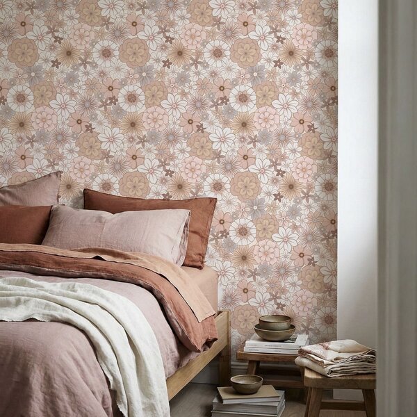 Tapet Model floral dens, în nuanțe pastelate delicate, Tapet flori, a01269 : Uwalls.ro