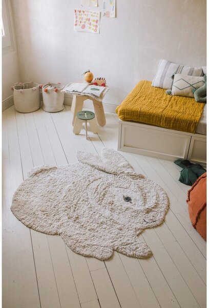 Covor pentru copii gri deschis lavabil/țesut manual din bumbac 130x135 cm Bunny – Lorena Canals