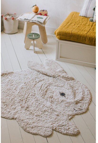 Covor pentru copii gri deschis lavabil/țesut manual din bumbac 130x135 cm Bunny – Lorena Canals