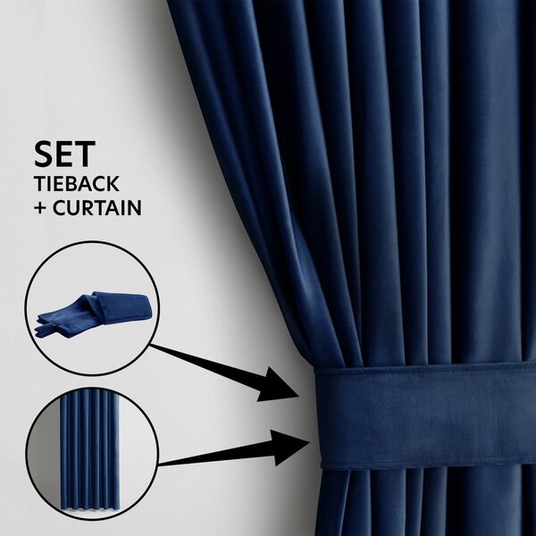 Draperie albastru-închis dimout (semi-opacă) din catifea 140x245 cm Eyelets – Restilo