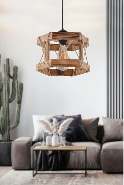 Lustra HEXAGONAL, stejar/negru, lemn/metal, 29x64 cm