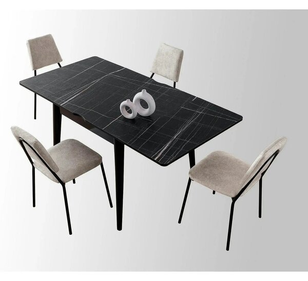 Masa extensibila TOTEM 3041, negru cu efect de marmura, PAL melaminat