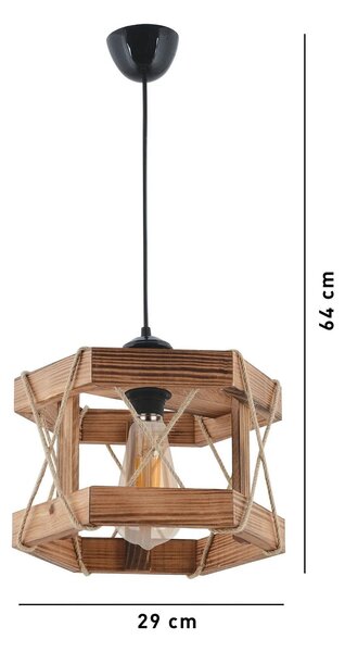 Lustra HEXAGONAL, stejar/negru, lemn/metal, 29x64 cm