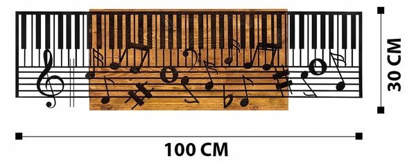 Decoratiune perete ARYA, negru/stejar, metal/lemn, 100x3x30 cm