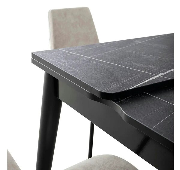 Masa extensibila TOTEM 3041, negru cu efect de marmura, PAL melaminat