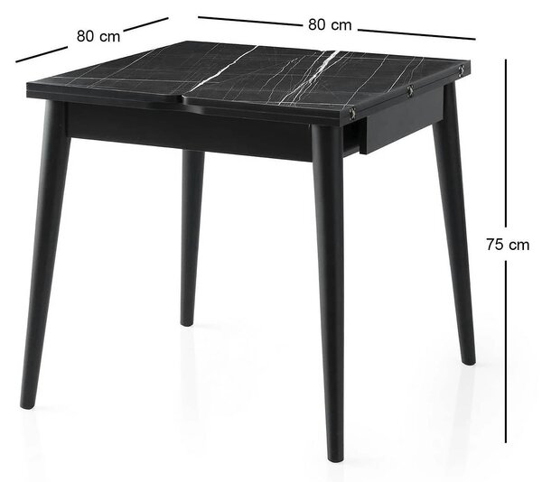 Masa extensibila TOTEM 3041, negru cu efect de marmura, PAL melaminat