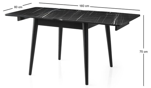 Masa extensibila TOTEM 3041, negru cu efect de marmura, PAL melaminat