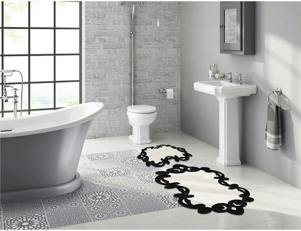 Set 2 covorase baie 394ANR1613, forma atipica, poliester, crem/negru