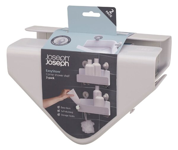 Set 2 rafturi pentru baie albe de colț autoadezive din plastic EasyStore - Joseph Joseph