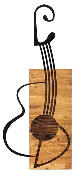 Decoratiune perete GITAR, stejar/negru, metal/lemn, 39x3x93 cm