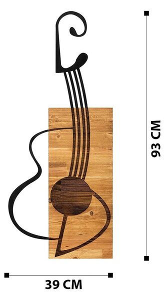 Decoratiune perete GITAR, stejar/negru, metal/lemn, 39x3x93 cm