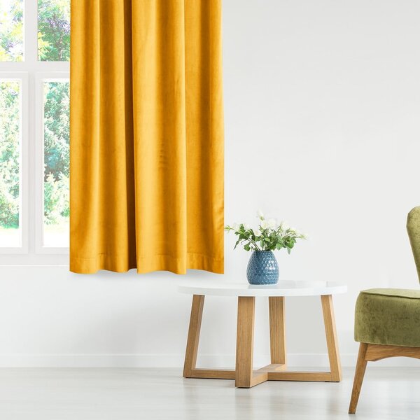 Draperie galbenă dimout (semi-opacă) din catifea 140x245 cm Eyelets – Restilo