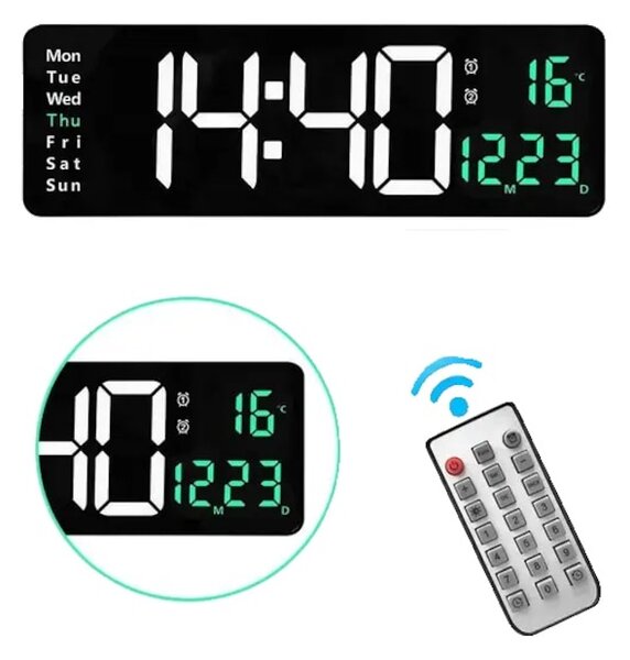 Ceas de perete digital LED, afisaj mare, control la distanta