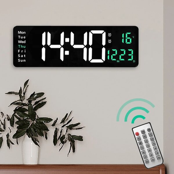 Ceas de perete digital LED, afisaj mare, control la distanta