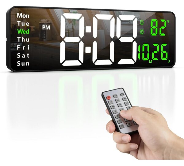 Ceas de perete digital LED, afisaj mare, control la distanta