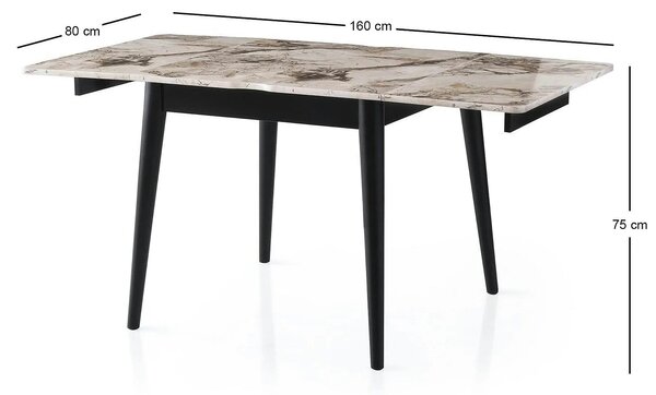 Masa extensibila TOTEM 3042, alb cu efect de marmura, PAL melaminat, 8