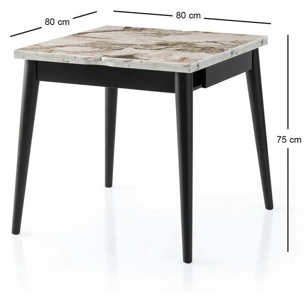 Masa extensibila TOTEM 3042, alb cu efect de marmura, PAL melaminat, 8