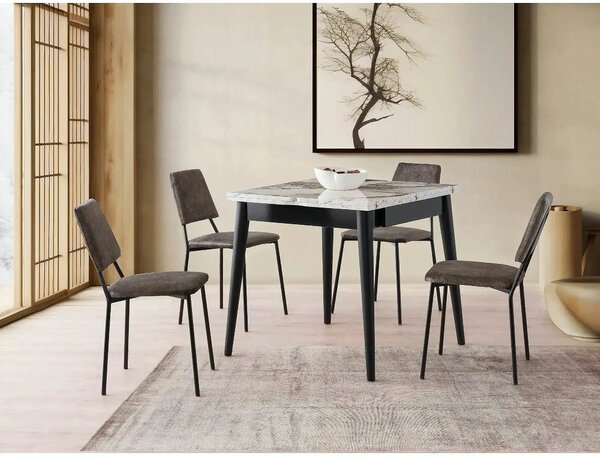 Masa extensibila TOTEM 3042, alb cu efect de marmura, PAL melaminat, 8