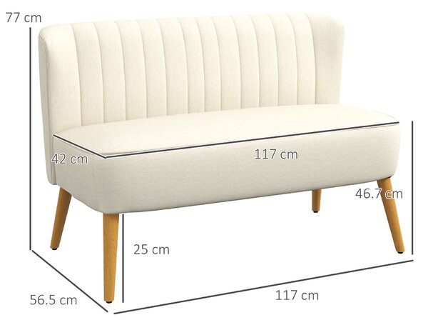 HOMCOM Canapea cu 2 Locuri din Material Textil fără Brațe, Canapea cu Picioare din Lemn, 117x56,5x77 cm, Verde | Aosom Romania