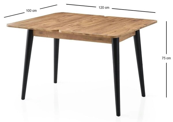 Masa extensibila DOLUNAY 1284, stejar/negru, PAL melaminat, 100/120x60