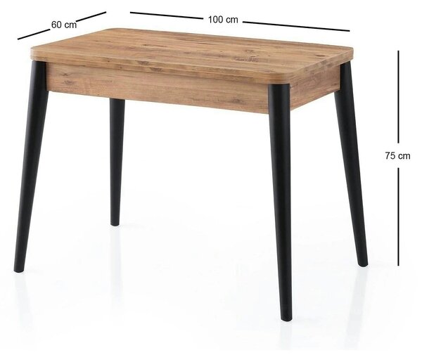 Masa extensibila DOLUNAY 1284, stejar/negru, PAL melaminat, 100/120x60