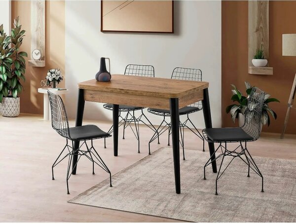 Masa extensibila DOLUNAY 1284, stejar/negru, PAL melaminat, 100/120x60