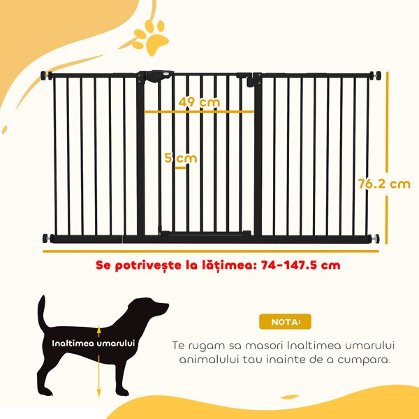 Gard extensibil PawHut din fier pentru animale, negru | Aosom Romania