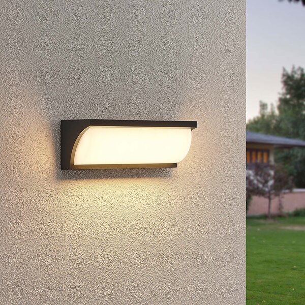 Lucande Aune LED în aer liber cu lumină de perete, Negru, Metal, Modern